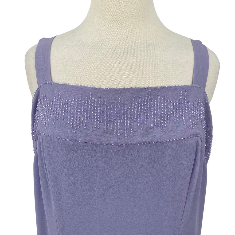 Vintage 90s Ursula Dress Beaded Neck Detail Column Maxi Gown Purple Womens 16W - Picture 3 of 11